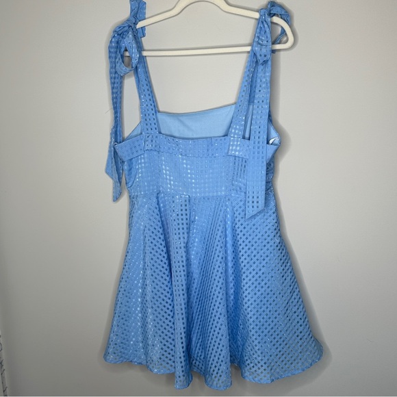 Lulu’s NWT Forever Darling Blue Gingham‎ Burnout Tie-Strap Mini Dress Size XL - Picture 13 of 15